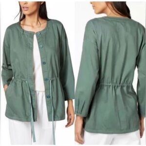 Eileen Fisher Nori Organic Cotton Twill Drawstring Jacket Size L In Olive Green